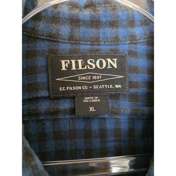 Filson Shirt Mens XL Blue Check Flannel Long Sleeve Button Front Cotton Casual - Picture 2 of 10